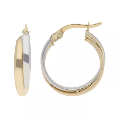 New 9ct 2 Colour Gold Cross-Over Double Hoop Earrings 9ct Gold For Her • £270.25