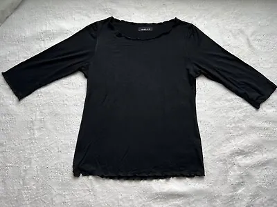 Marzia B Womens Black 3/4 Sleeve Lightweight Tee With Ruffle Edges Medium • $4.99