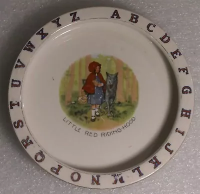 Antique Ceramic Children's Baby Warming Plates Dishes Alphabet Nursery Rhymes • £71.26