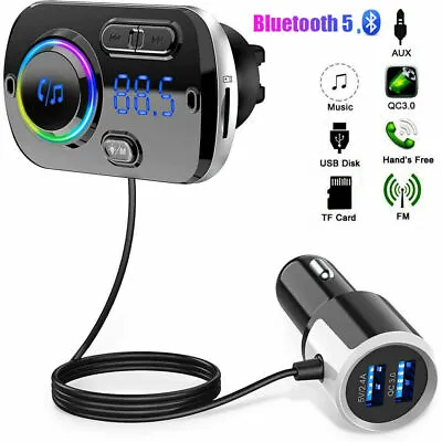 Wireless Bluetooth Car FM Transmitter Kit 2 USB Charger MP3 Player AUX Handsfree • £11.99