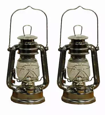 Lot Of 2 - 8 Inch Silver Hurricane Kerosene Oil Lantern Hanging Light / Lamp • $15.04
