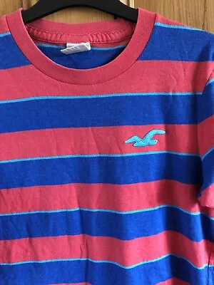 £9.50 • Buy HOLLISTER Mens Red Blue Striped Short Sleeved Summer Boys T-shirt Size SMALL