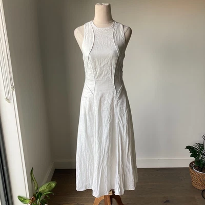 $60 • Buy ZIMMERMANN White Linen Midi Dress - Sleeveless, Fitted,  A Line Skirt - Size 0