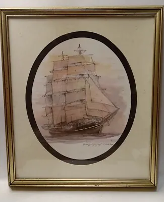 Mads Stage Watercolor Fieldriggerin  George Stage  Sailing Ship Framed • $75