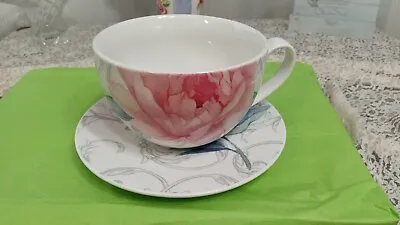 Martha Stewart Pink Peony Teacup And Saucer Large 18 Oz Cup 6 And 1/2 In... • $5.99