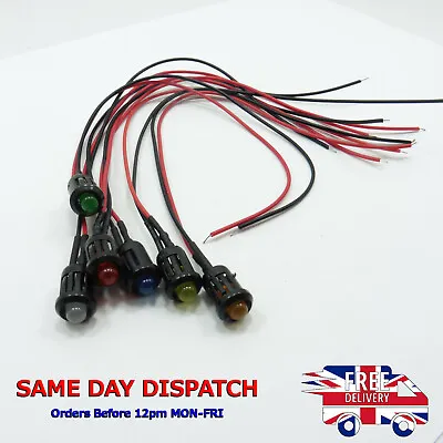 5mm Diffused 12v LED Diode Light 20cm Cable Line Wire With Plastic Holder Panel • £2.73