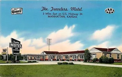 Manhattan Kansas~Travelers Motel~Best Western~TV Antenna~1950s Roadside • $3.75