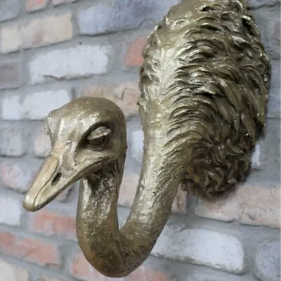 Gold Wall Mounted Ostrich Bird Head Fake Large Antique Finish Decoration Quirky • £44.99