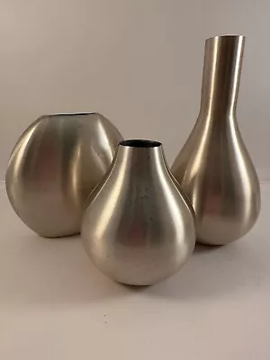 Set Of 3 Crate & Barrel Cooper Vase Small Brushed Stainless Steel Vases • $19.99