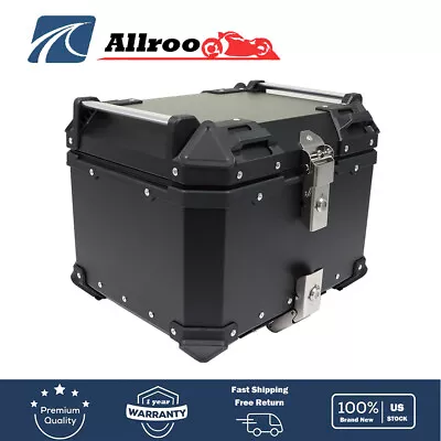 Black 45L Motorcycle Top Case Tail Box Thick Aluminum Hard Trunk With Backrest • $118.37