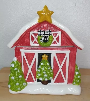 World Market Ceramic Cookie Jar Holiday Barn Farmhouse Christmas  • $49.99