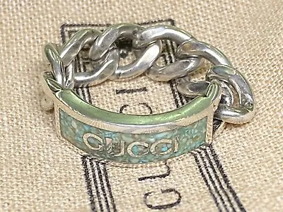 GUCCI Logo Enamel Ring  Chain Ring  SV925 Japan Size 16 Green Men's Pouch Boxed • $264.77