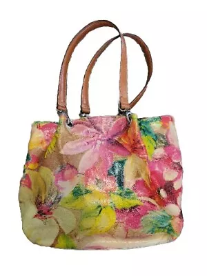 Maurizio Taiuti Vintage Bright Colorful Floral Leather Tote Shoulder Bag  Purse • $25