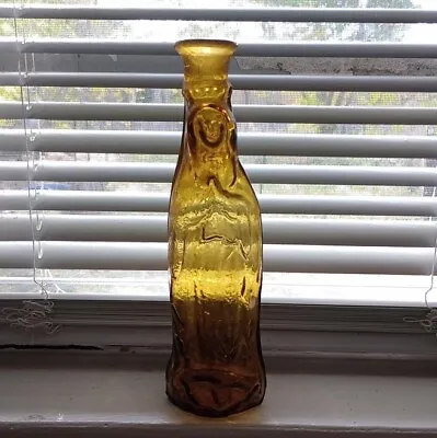 Vintage Hand Blown Made In Mexico Our Lady Of Guadalupe Holy Water Jar Amber Art • $65