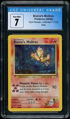 $59.99 • Buy Pokemon Blaine's Moltres Gym Heroes Holo Rare 1/132 CGC 7 Near Mint Graded Card