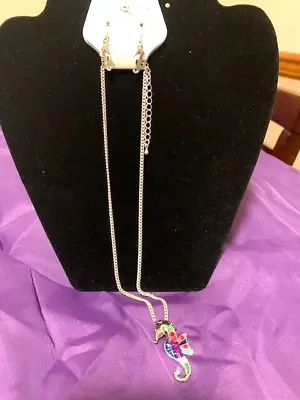 Ladies Silver Multi Color Seahorse Necklace & Earring Set By Hope Collection • $8