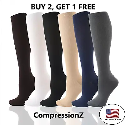 Compression Socks 20-30 MmHg Medical Knee High Stockings Mens And Women's S-3XL • $2.67