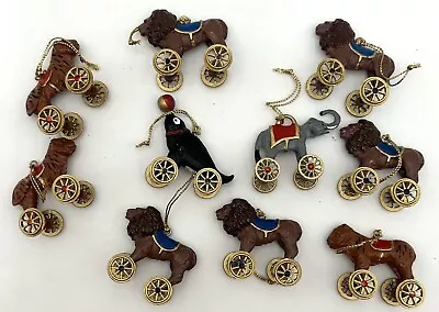 Circus Animals Cast Metal On Wheels Painted Christmas Ornaments Lions Elephant • $69.95