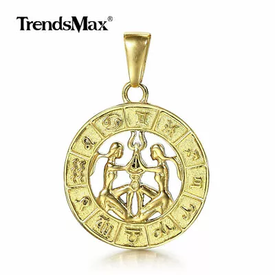 18K Gold Plated Stainless Steel 12 Zodiac Pendant Necklace 2MM 22  Box Chain Men • $9.99