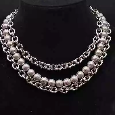 Monet Chunky Silver Tone Layered Necklace Vintage Costume Jewelry • $40