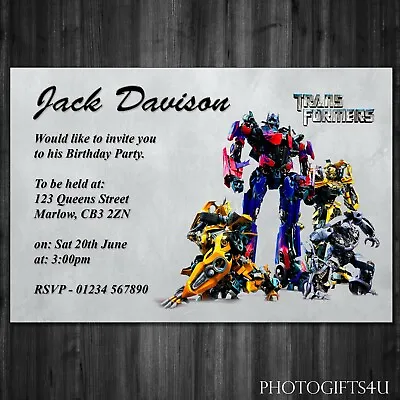 Personalised TRANSFORMERS Party Invitation Cards With Free Envelopes Birthday • £5.49