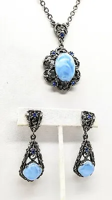 Vintage Selro Selini Necklace And Earring Glass & Rhinestone Designer Signed • $105