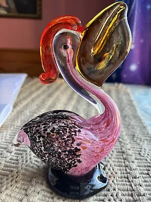 Unique Murano Style Hand Blown Glass Pelican With A Fish In His Beak • $25