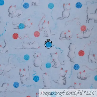 $4.20 • Buy BonEful FABRIC FQ Cotton Flannel Quilt Blue White Pink Baby Girl Boy Kitty Cat S