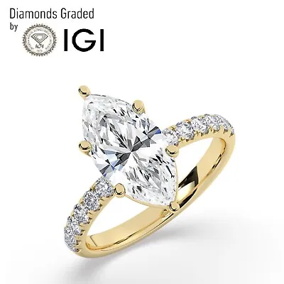 IGI 2Ct  Solitaire Lab-Grown Marquise Diamond Engagement Ring18K Yellow Gold • $2026