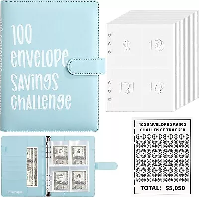 100 Envelope Challenge Budget Planner $5050 Money Saving Cash Book Gift - Blue • $3.99