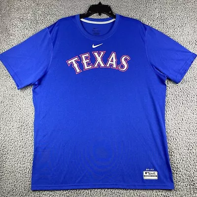 Texas Rangers Mens Nike Shirt XL Dri-Fit Blue MLB Baseball Authentic Performance • $17.90