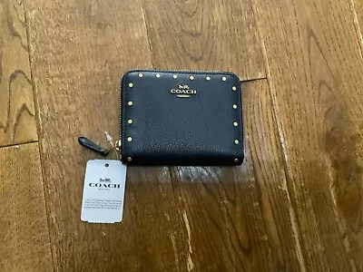 Coach Small Zip Around Leather Wallet With Rivets - Midnight Navy - RRP: $125 • £69.95