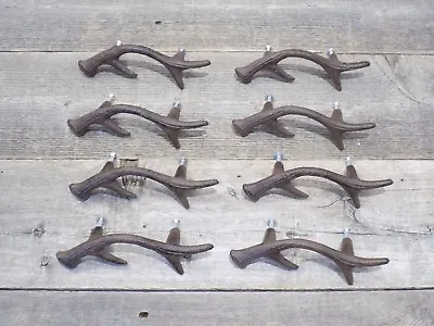 8 Drawer Pulls Antler Horn Handles Cast Iron Deer Elk Cabinet Handle Grasp Pull • $29.99