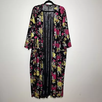 Torrid Black Mesh Gold Pink Silver Floral Long Kimono Size 3/4 Plus Size • $44.95