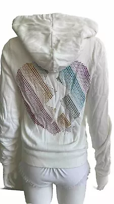 Victoria's Secret Pink Hoodie Jacket White Heart Bling M Medium Rare Nwt • $64.49