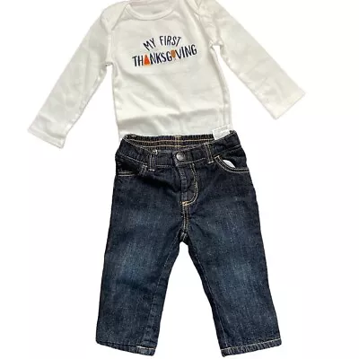 Old Navy/Carters Outfit. 12-18 Months. Jeans/Thanksgiving One Piece Shirt • $18.48