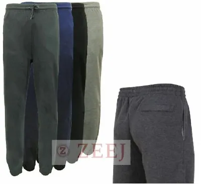 Men's Plain Tracksuit Bottoms Joggers Work Zip Pockets Elastic Black Grey Navy • £11.49