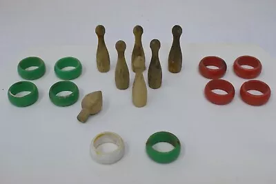 $8.04 • Buy Vintage Reversible Multi Game Board Wood Bowling Pins Disc Lot Toy -A15