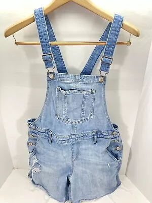 Old Navy Overalls Cut Off Shorts Women Medium 32X8 Blue Denim Casual Distressed • $22.95