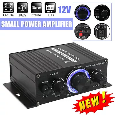 DC 12V HiFi Power Amplifier Mini Small Audio Digital Stereo Car FM AMP Home New • £10.89