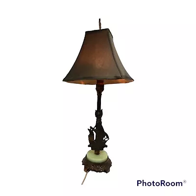 Vintage Oil Rubbed Bronze Table Lamp Nautical Jade Glass Base  24” • $79.97