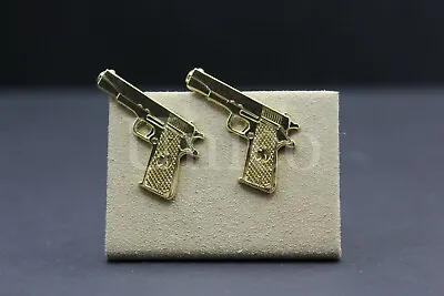 Custom Made Cufflinks Handmade Hand Gun .45 Automatic .45 Caliber Pistol Golden • $21.99