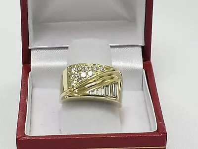 SIGNED JOSE HESS BAGUETTE & ROUND GENUINE DIAMONDS  14K YELLOW GOLD RING *Size 8 • $1420