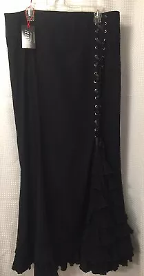 BELLE POQUE Black RUFFLE RIBBON TIE STEAMPUNK GOTH Punk Long SKIRT XL  Maxi • $27.50