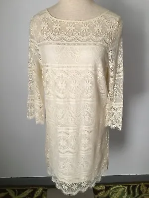 New Max Studio Lace Dress 3/4 Sleeve Ivory Color Size Large • $8