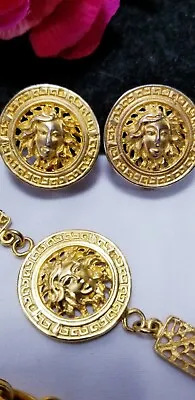 Vinrage Goddess Priestess Medusa Chain Medallion Necklace And Earring Set • $250