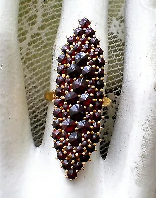 Gorgeous Vintage Sterling 900 Czech Rose Cut Bohemian Garnet Cluster Ring • $325