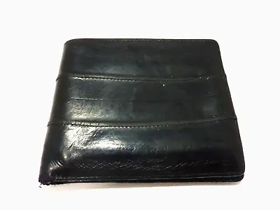 VINTAGE Genuine Eel Skin Leather Black Trifold Wallet Credit Card Wallet Men's • $29.99