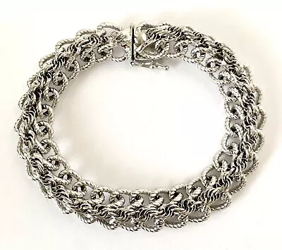 Vtg Sterling Silver Double Chain Bracelet For Charms 8” X 1/2” 38 G • $8