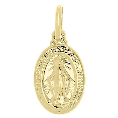 Italian 14k Yellow Gold Mother Mary Miraculous Medal Small Charm Pendant • $64.38